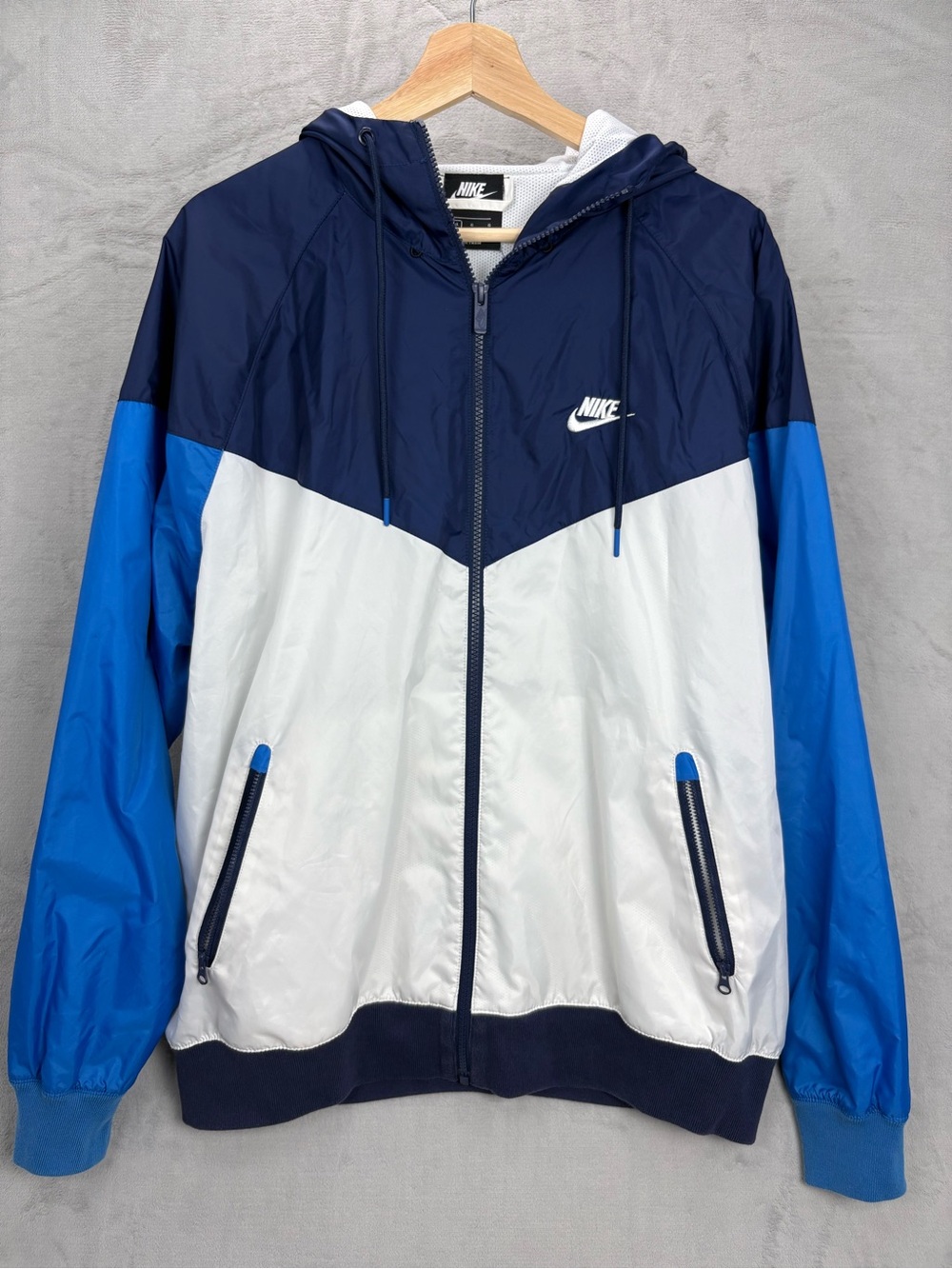 Nike Windrunner Jacket Large Blue White Hooded Full Zip Windbreaker